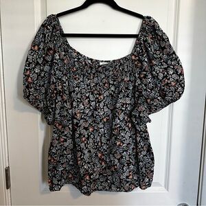 a.n.a Black Floral Puff Sleeve/Off The Shoulder Blouse with Pink Accents